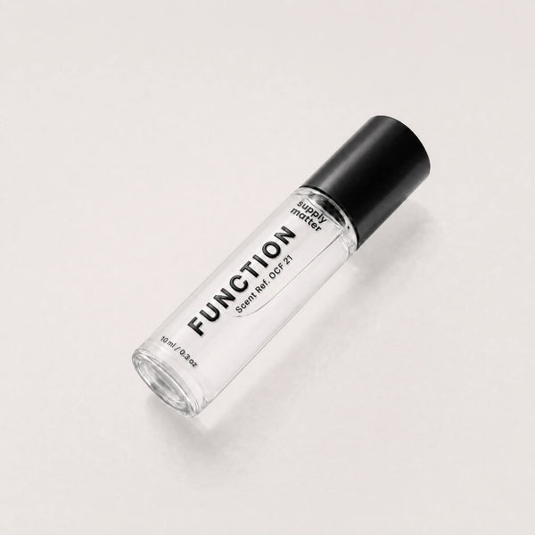 FUNCTION liquid cologne bottle, angled side view